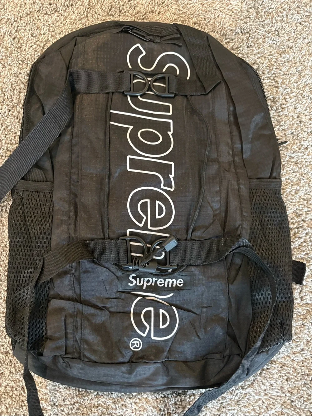 Supreme Black Backpack with Vertical White Logo